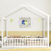 Bellemave® Twin Size Double House - Style Floor Bed with Fence, Guardrails, without door - Bellemave